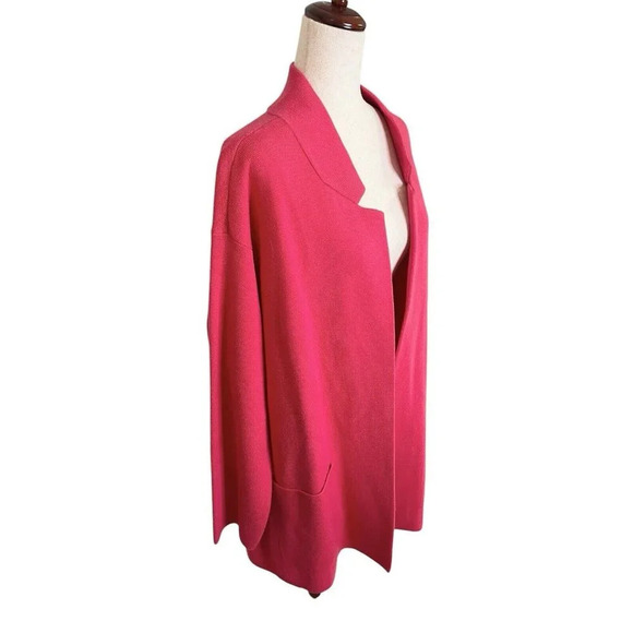 Talbots Pink Notch Collar Open Cardigan Sweater 2X Pockets Classic Long NEW - Picture 5 of 12